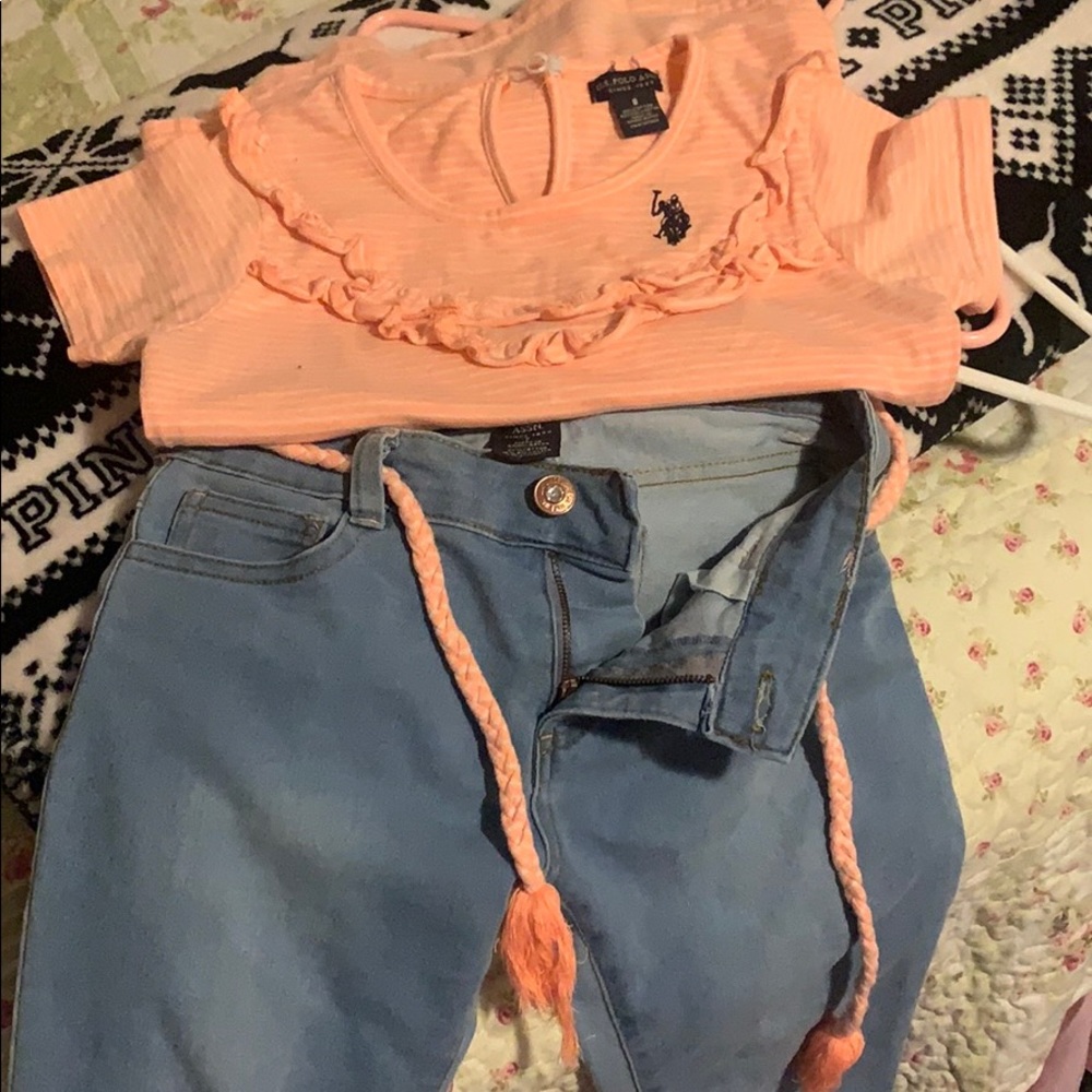 Ralph Lauren Girls Size 7 Short Sleeve and Jeans
